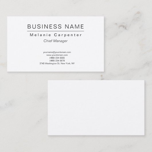 プレミアムシルクホワイトミニマリストモダンプレーン 名刺 (正面/裏面)