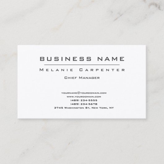 プレミアムシルクホワイトミニマリストモダンプレーン 名刺 (正面)