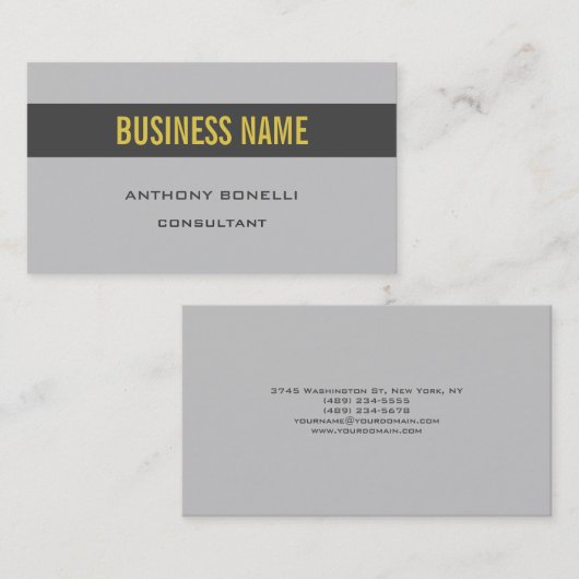 プレミアムシルクミニマリストグレー金ゴールドカラーストライプ 名刺 (正面/裏面)