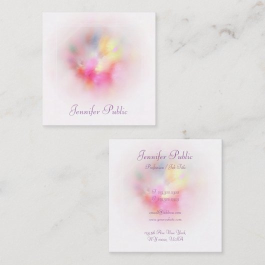 プレミアムシルクモダン仕上げカラフル抽象芸術 スクエア名刺 (正面/裏面)