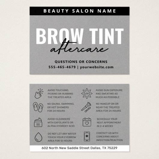 プレミアムシルバーグレー眉色ティントアフターケアカード (正面&裏面)