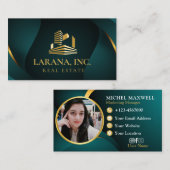 プレミアムダークグリーンと金ゴールドラグジュアリー実在エテート 名刺 (正面/裏面)