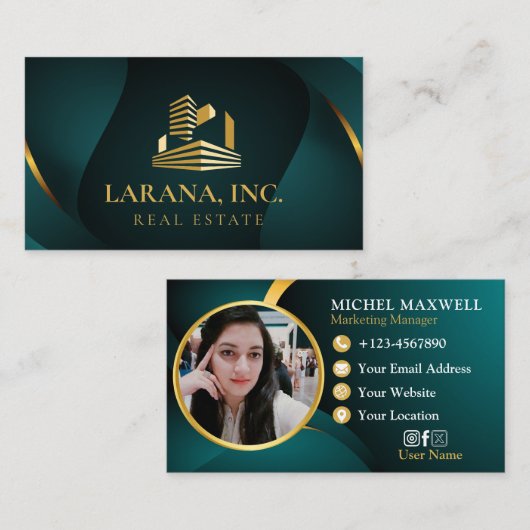 プレミアムダークグリーンと金ゴールドラグジュアリー実在エテート 名刺 (正面/裏面)