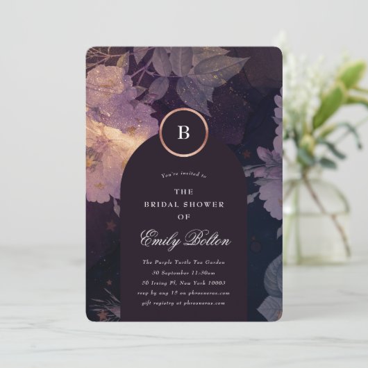 プレミアムダークボホフローラアーチ秋ブライダルシャワー 招待状 (スタンド正面)