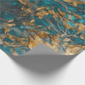 プレミアムティール(緑がかった色)と金ゴールドアクリル系注液シームレス ラッピングペーパー (角)