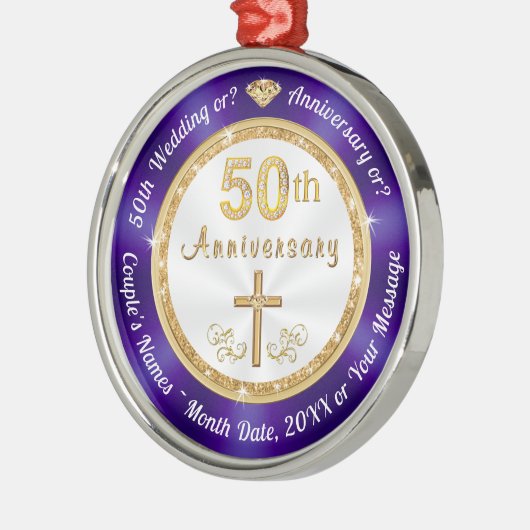 プレミアムパーソナライズされた50周年記念オーナメント メタルオーナメント (左)