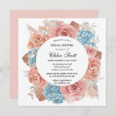 プレミアムピンクローズブルーアジサイブライダルシャワー 招待状 (正面/裏面)