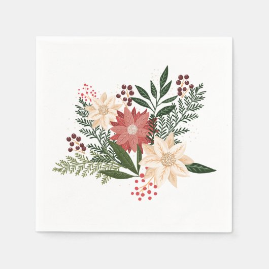 プレミアムフェスティバルポインセチアクリスマスホリデー スタンダードカクテルナプキン (正面)