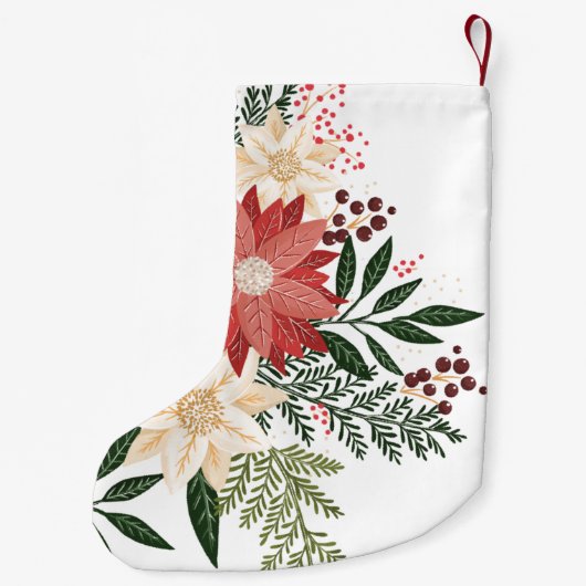 プレミアムフェスティバルポインセチア名前をカスタムするホリデイ スモールクリスマスストッキング (裏面)