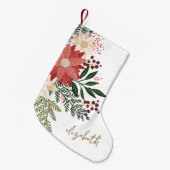 プレミアムフェスティバルポインセチア名前をカスタムするホリデイ スモールクリスマスストッキング (正面 (吊り時))