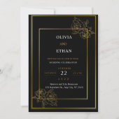 プレミアムブラックおよび金ゴールド結婚式招待状 サンキューカード (正面)