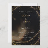 プレミアムブラックおよび金ゴールド結婚式招待状 招待状 (正面)