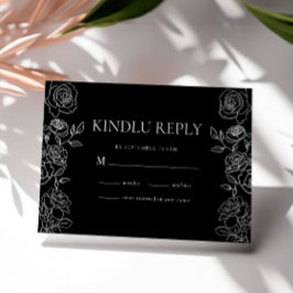 プレミアムブラックとホワイトフランスのバラ結婚ズ 出欠カード