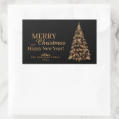 プレミアムブラックと金ゴールドクリスマスツリークリスマス 長方形シール (バッグ)