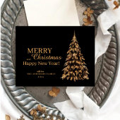 プレミアムブラックと金ゴールドクリスマスツリーホリデーカード ポストカード