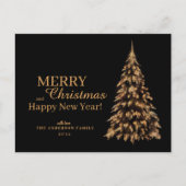プレミアムブラックと金ゴールドクリスマスツリーホリデーカード ポストカード (正面)