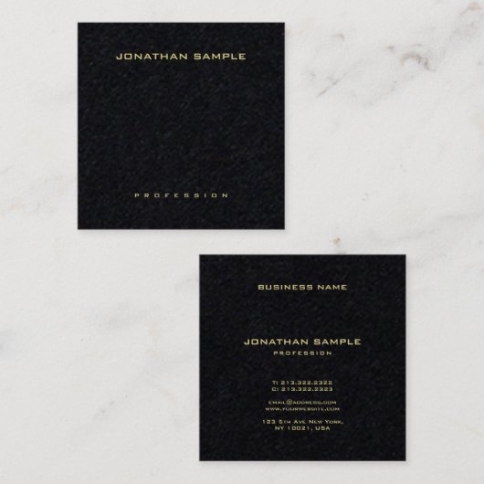 プレミアムブラックエレガントデザインシンプル金ゴールド名 スクエア名刺 (正面/裏面)