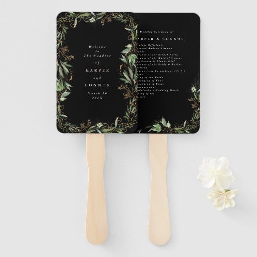 プレミアムブラックモダンオニックス抽象芸術ユーカリファンク ハンドファン (正面&裏面)