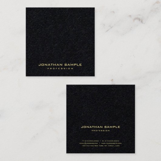 プレミアムブラックモダン金ゴールド文字エレガントシンプルトップ スクエア名刺 (正面/裏面)
