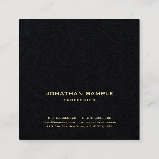 プレミアムブラックモダン金ゴールド文字エレガントシンプルトップ スクエア名刺 (裏面)