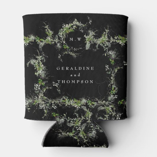 プレミアムブラックユーカリプトゥスモノグラム結婚の贈り物 缶クーラー (裏面)