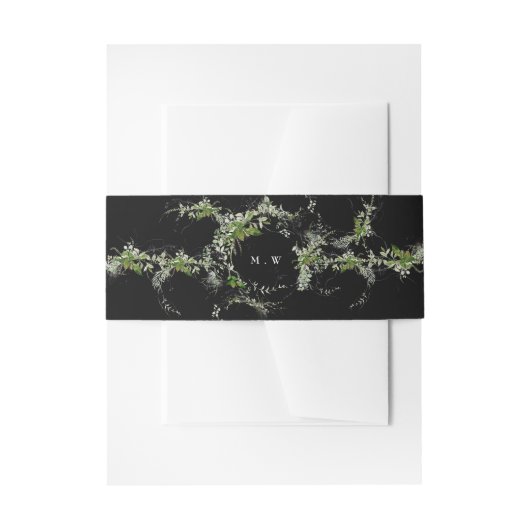 プレミアムブラックユーカリリースモノグラム結婚ズ 招待状ベリーバンド (正面例)