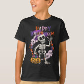 プレミアムブラックユースティー – ハロウィン子供へおもしろい Tシャツ (正面)