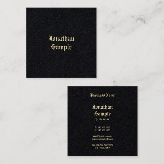 プレミアムブラック金ゴールドオークラシックルド英語フォントシック スクエア名刺 (正面/裏面)