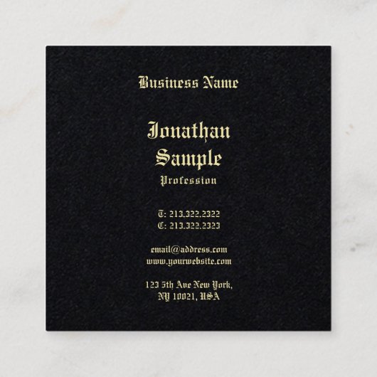 プレミアムブラック金ゴールドオークラシックルド英語フォントシック スクエア名刺 (裏面)