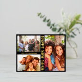 プレミアムブラック金ゴールドハッピーニューイヤー数々の写真 箔シーズンポストカード (立ち正面)