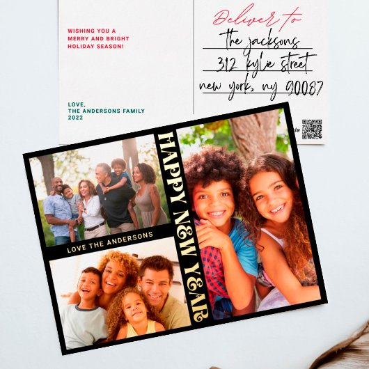 プレミアムブラック金ゴールドハッピーニューイヤー数々の写真 箔シーズンポストカード