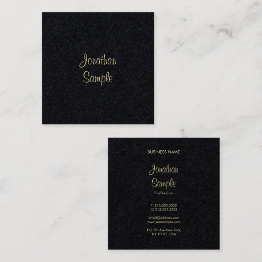 プレミアムブラック金ゴールドハンドスクリプトフォントプレーン スクエア名刺 (正面/裏面)
