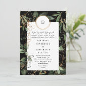 プレミアムブラック金ゴールドモノグラム植物ユーカリ 招待状 (スタンド正面)