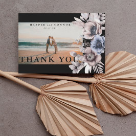 プレミアムブラック金ゴールド植物園パンパ花模様写真 サンキューカード