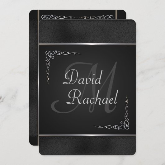 プレミアムブラック&シルバー結婚式招待状 招待状 (正面/裏面)