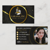 プレミアムブラック&金ゴールドラグジュアリー実在エテート 名刺 (正面/裏面)