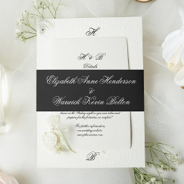 プレミアムブラックTuxedoモノグラム結婚書道 招待状ベリーバンド