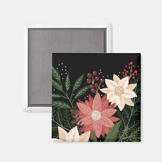 プレミアムポエレガントインセティアホリデーウォーターカラー マグネット (正面/裏面)