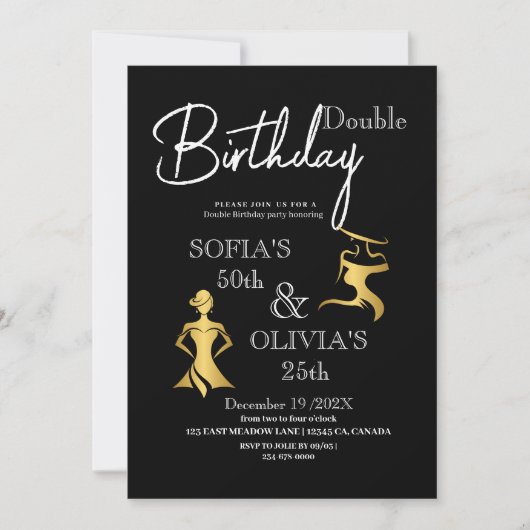 プレミアムモダンシック誕生日任意のエイジブラック金ゴールド 招待状 (正面)