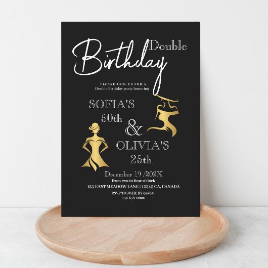 プレミアムモダンシック誕生日任意のエイジブラック金ゴールド 招待状