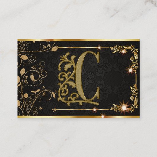 プレミアムモノグラムブラック金ゴールドスパークルビジネスカード 名刺 (正面)