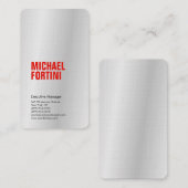 プレミアムリネンシルバーグミニマリストモダンレッド 名刺 (正面/裏面)