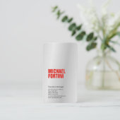 プレミアムリネンシルバーグミニマリストモダンレッド 名刺 (スタンド正面)