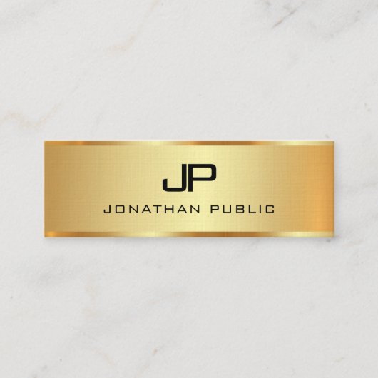 プレミアムリネンフェイク金ゴールドテンプレートモノグラムイニシャル スキニー名刺 (正面)