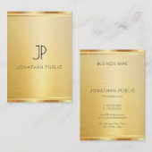 プレミアムリネンモダンラグジュアリー金ゴールドルックバーティカル 名刺 (正面/裏面)