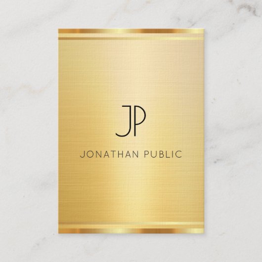 プレミアムリネンモダンラグジュアリー金ゴールドルックバーティカル 名刺 (正面)