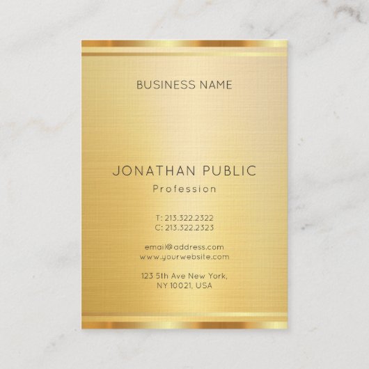 プレミアムリネンモダンラグジュアリー金ゴールドルックバーティカル 名刺 (裏面)