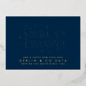 プレミアム企業のネイビーブルー季節のごあいさつ金ゴールド 箔シーズンカード (正面)