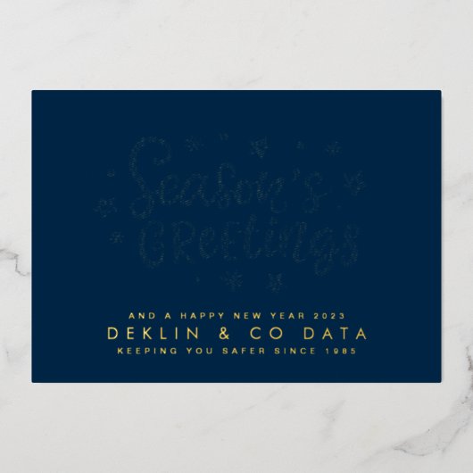 プレミアム企業のネイビーブルー季節のごあいさつ金ゴールド 箔シーズンカード (正面)