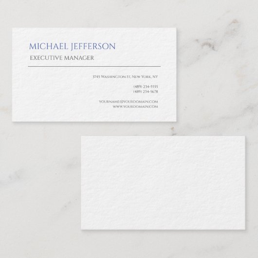 プレミアム厚モダンエレガントシンプル青（白） 名刺 (正面/裏面)